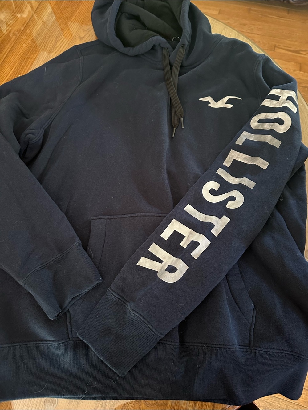 Hollister Navy Blue with camo Logo Sleeve Hoodie